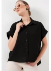 Oversize Kısa Kol Gömlek 20322 - Siyah