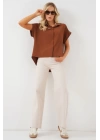 Oversize Kısa Kol Gömlek 20322 - Taba