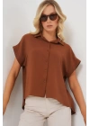 Oversize Kısa Kol Gömlek 20322 - Taba
