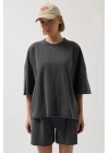 Oversize Lazer Kesim Bisiklet Yaka T-Shirt