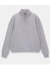 Oversize Yarım Farmuarlı Yakalı Basic SweatShirt - Gri