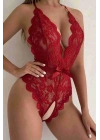 Özel Bölgesi Açık Dantelli Kırmızı Fantazi Babydoll TM1278