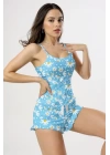 Papatya Baskılı Mavi Askılı Şortlu Pijama Takımı