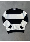 Parçalı Bisiklet Yaka Baskılı SweatShirt - Siyah