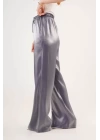 Parlak Görünümlü Cepli Mor Bol Paça Pantolon