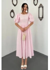 Pembe Arkadan Bağlama Detaylı Elbise