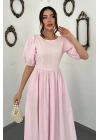 Pembe Arkadan Bağlama Detaylı Elbise