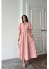 Pembe Bebe Yaka Balon Kollu Elbise