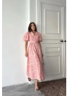Pembe Bebe Yaka Balon Kollu Elbise
