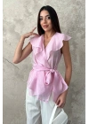 Kadın Pembe Belden Bağlamalı Lyocell Bluz