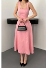 Pembe Çift Dikişli Gabardin Elbise - Pembe