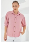 Pembe Kısa Kol Oversize Keten Gömlek 20240