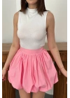 Kadın Pembe Astarlı Pamuklu Poplin Balon Etek