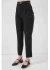 Pileli Kemerli Kumaş Pantolon 6725 - Siyah