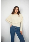 Piliseli Pelerin Detaylı Triko Bluz - Ekru