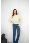 Piliseli Pelerin Detaylı Triko Bluz - Ekru
