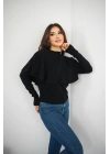 Piliseli Pelerin Detaylı Triko Bluz - Siyah