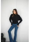 Piliseli Pelerin Detaylı Triko Bluz - Siyah