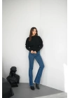 Piliseli Pelerin Detaylı Triko Bluz - Siyah