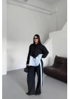 POLYVİSKON - POPLİN PARÇALI GÖMLEK PANTOLON TAKIM - Siyah