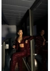 PUL PAYET 3 LÜ TAKIM - CEKET-BÜSTİYER-PANTOLON - Bordo