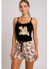 Renkli Ayıcık Desenli Askılı Şortlu Kadın Pijama Takımı