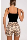 Renkli Ayıcık Desenli Askılı Şortlu Kadın Pijama Takımı