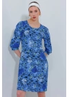 Saks Gül Desenli Midi Elbise 2477