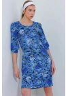 Saks Gül Desenli Midi Elbise 2477