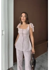 ŞANTUK KETEN YELEK GÖRÜNÜMLÜASKILI BLUZ - PANTOLON TK - Lila