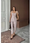 ŞANTUK KETEN YELEK GÖRÜNÜMLÜASKILI BLUZ - PANTOLON TK - Lila