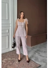 ŞANTUK KETEN YELEK GÖRÜNÜMLÜASKILI BLUZ - PANTOLON TK - Lila