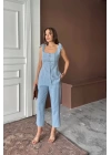ŞANTUK KETEN YELEK GÖRÜNÜMLÜASKILI BLUZ - PANTOLON TK - Mavi