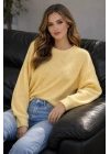 Kadın Sarı Bisiklet Yaka Uzun Kollu Düşük Omuz Oversize Selanik Örgü Triko Kazak