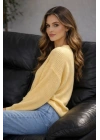 Kadın Sarı Bisiklet Yaka Uzun Kollu Düşük Omuz Oversize Selanik Örgü Triko Kazak