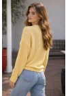 Kadın Sarı Bisiklet Yaka Uzun Kollu Düşük Omuz Oversize Selanik Örgü Triko Kazak