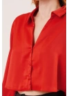 Saten Crop Model Kırmızı Gömlek