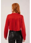 Saten Crop Model Kırmızı Gömlek