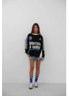 Şerit Detay Baskılı Oversize Sweatshirt
