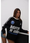 Şerit Detay Baskılı Oversize Sweatshirt