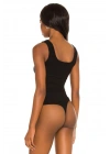 bysoca Kadın Siyah Kare Yaka Yanı Büzgülü Sıfır Kol Vücudu Saran Jarse Tanga Bodysuit