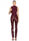 bysoca Kadın Bordo Yüksek Yaka Sıfır Kol Vücudu Saran İpek Jarse Basic Bodysuit