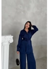 SİMLİ KUMAŞ SALAŞ PANTOLON - GÖMLEK TAKIM - Lacivert