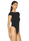 bysoca Kadın Siyah Sırt Dekolteli Kayık Yaka Kısa Kol İpek Jarse Tanga Bodysuit