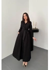 Siyah Düğmeli Poplin Elbise - SİYAH