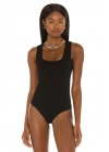 bysoca Kadın Siyah Kalın Askılı Kare Yaka Sıfır Kol Vücudu Saran Jarse Tanga Basic Bodysuit
