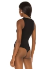 bysoca Kadın Siyah Kalın Askılı Kare Yaka Sıfır Kol Vücudu Saran Jarse Tanga Basic Bodysuit