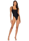 bysoca Kadın Siyah Kalın Askılı Kare Yaka Sırtı Açık Vücudu Saran Jarse Tanga Basic Bodysuit