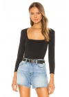 bysoca Kadın Siyah Kare Yaka Uzun Kollu Vücudu Saran Jarse Tanga Basic Bodysuit