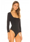 bysoca Kadın Siyah Kare Yaka Uzun Kollu Vücudu Saran Jarse Tanga Basic Bodysuit
